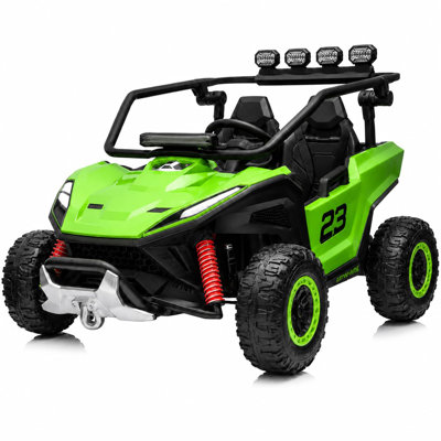Véhicule électrique tout-terrain 12 V, 2 places, avec télécommande 2,4 GHz, deux moteurs de 40 W, 4 roues motrices, carrosserie en polypropylène, capacité de charge de 50 kg, marche avant et arrière pour une utilisation à l'extérieur, vert.