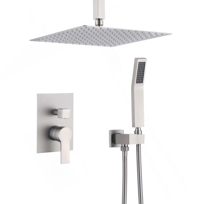 Système de douche au plafond en nickel brossé 12 po, système de pomme de douche à effet pluie au plafond