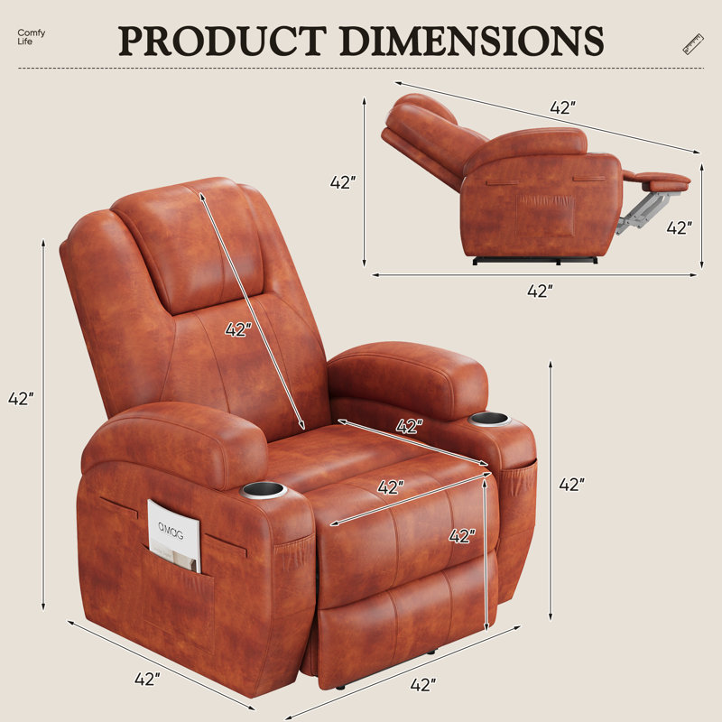 Power Lift Recliner Chair with Massage Ergonomic Recliner Chair for Elderly People, Single Massage Sofa with Two Cup Holders, Side Pockets,Front Armrest Pockets