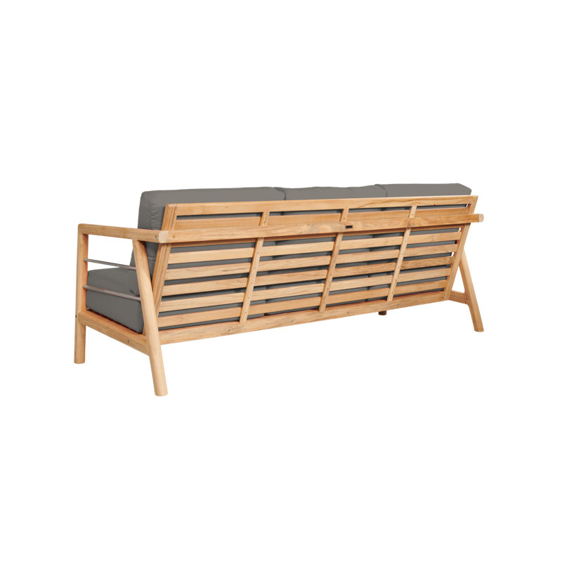 Aalto Teak Sofa With Cushion In Melon, Charcoal Grey Sunbrella®