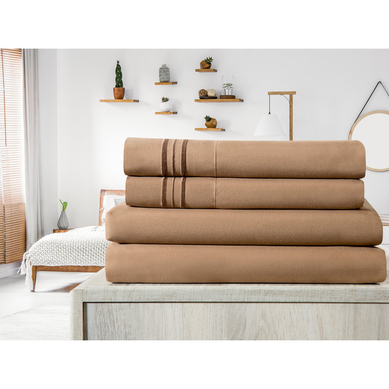 Ensemble de draps en micro-fibre, Marron, Ensemble de draps pour très grand lit californien