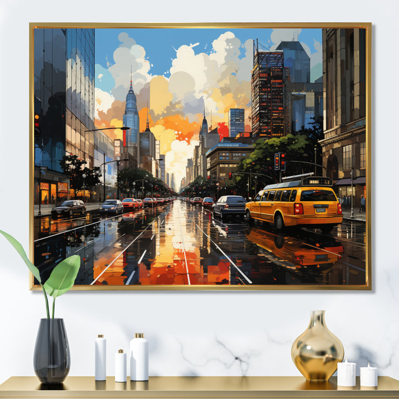 City Atlanta Popart II sur toile, H 12 po x l 20 po x P 1 po, Cadre flottant doré