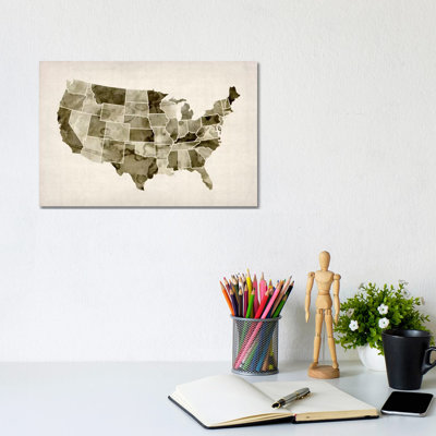 USA Water Color Map II by Michael Tompsett - Wrapped Canvas Painting