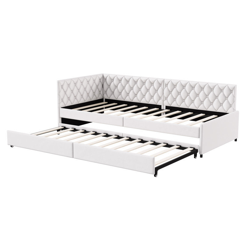 Upholstered Velvet Daybed with Trundle Bed, Beige