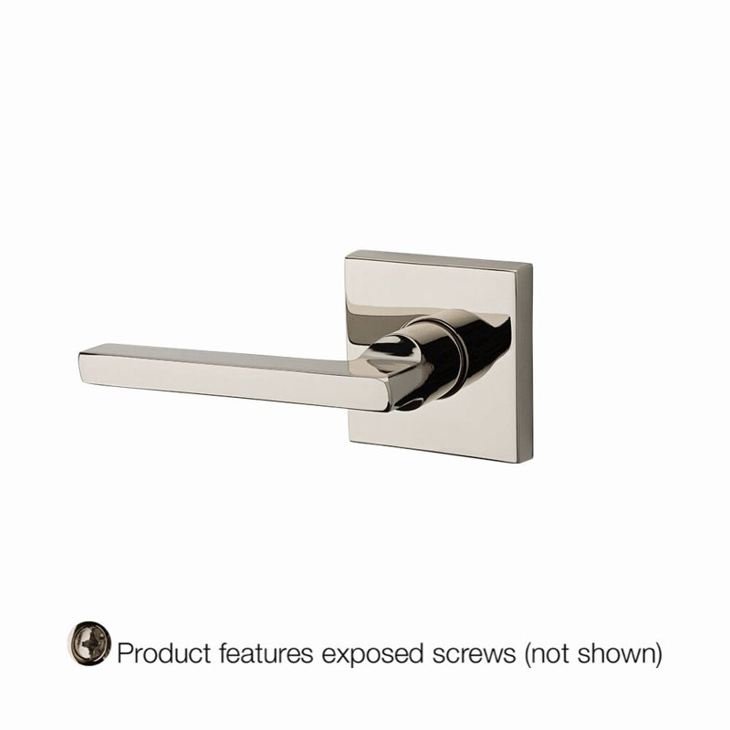 Single Dummy Door Lever with Contemporary Square Rose, Left, Bright Nickel