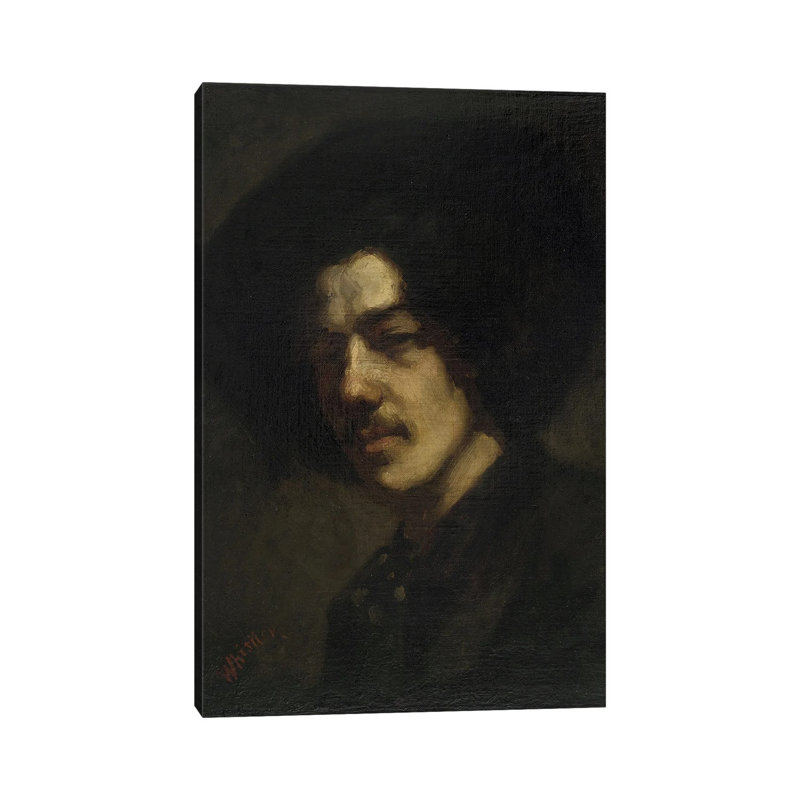 Portrait de Whistler avec chapeau - reproduction d'art mural, 60 po x 40 po, Toile tendue avec châssis, Sans cadre