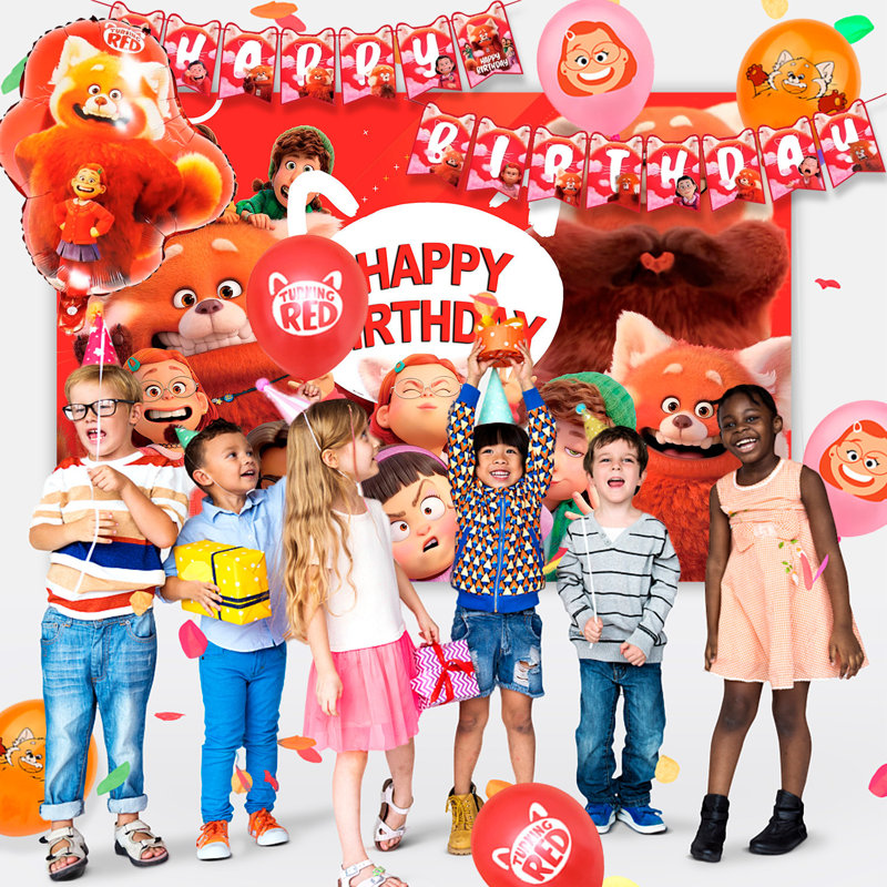 113Pcs Turning Red Birthday Party Decorations and Tableware - Turning Red Plates Tablecloth Napkins&Turning Red Party Balloons Banner Backdrop