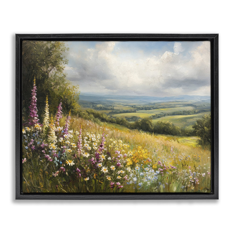 Haut cadre flottant à motif de fleurs sauvages, par Petal Prints Design, Cadre flottant noir de jais, H 17 po x l 21 po