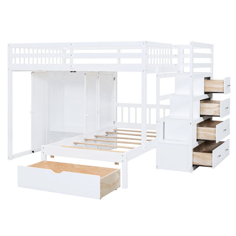 Lit superposé avec tiroirs et garde-robe Space, Blanc