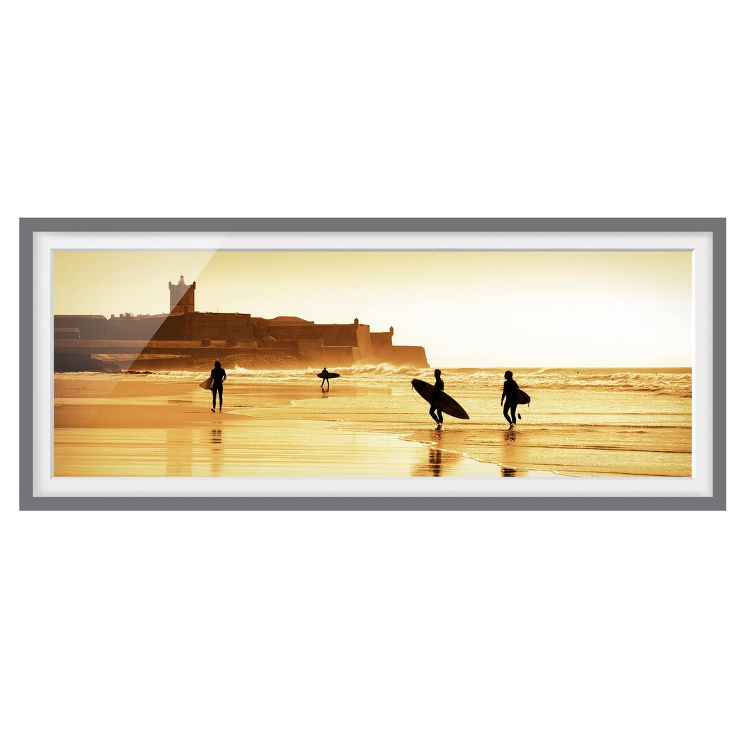 Bild mit Rahmen - Surfer Strand - Panorama Landschaft - B