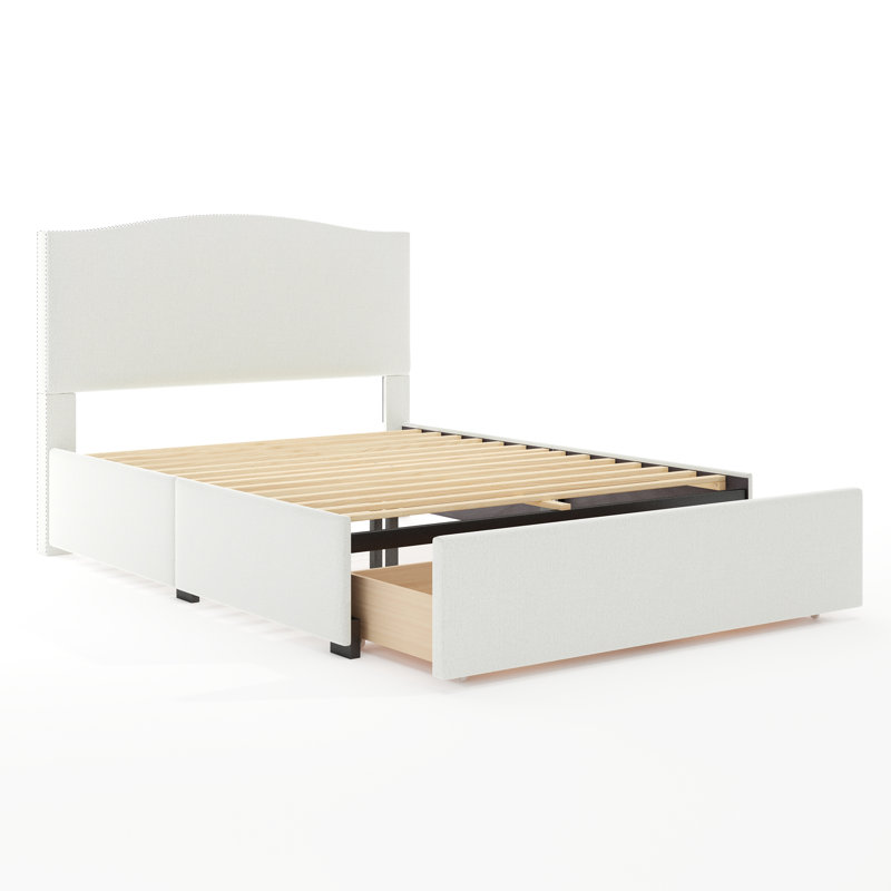 Martha Stewart Nyla Curved Nail Trim Headboard Platform Bed-Large Storage Drawer, Queen