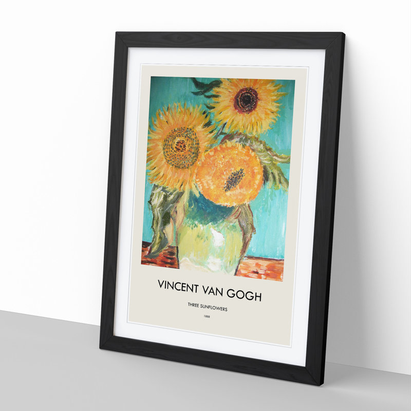 Sunflowers In A Vase by Vincent Van Gogh - Single Picture Frame Print, 48cm H x 36cm W x 2cm D, Black Framed