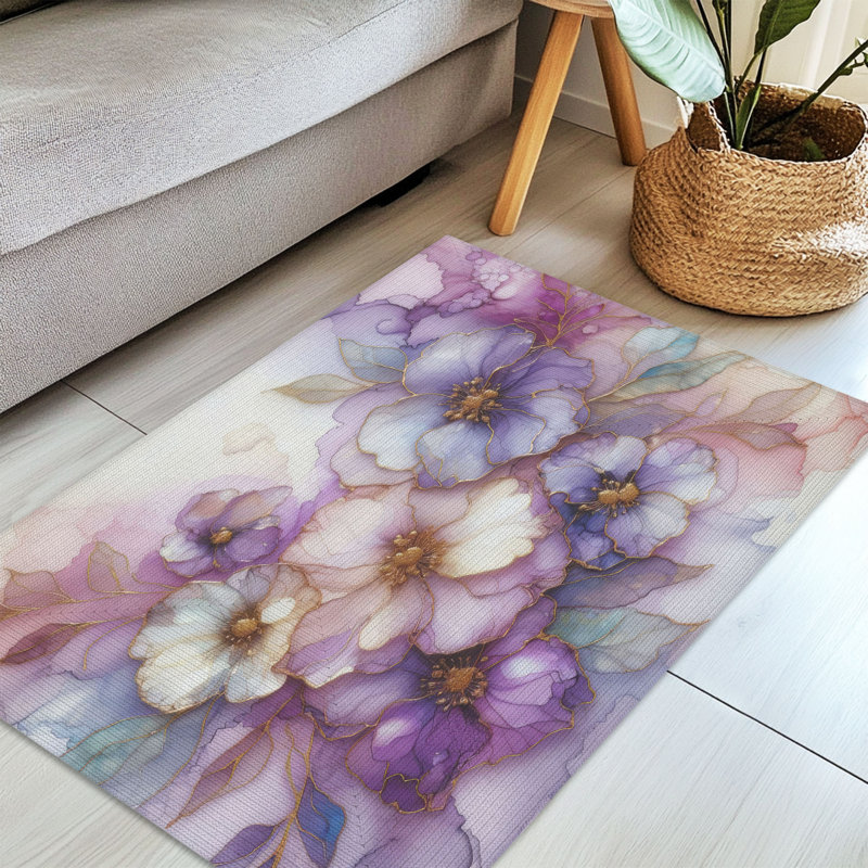 Tapis tressé à l'encre lilas, Rectangulaire 3 pi x 5 pi