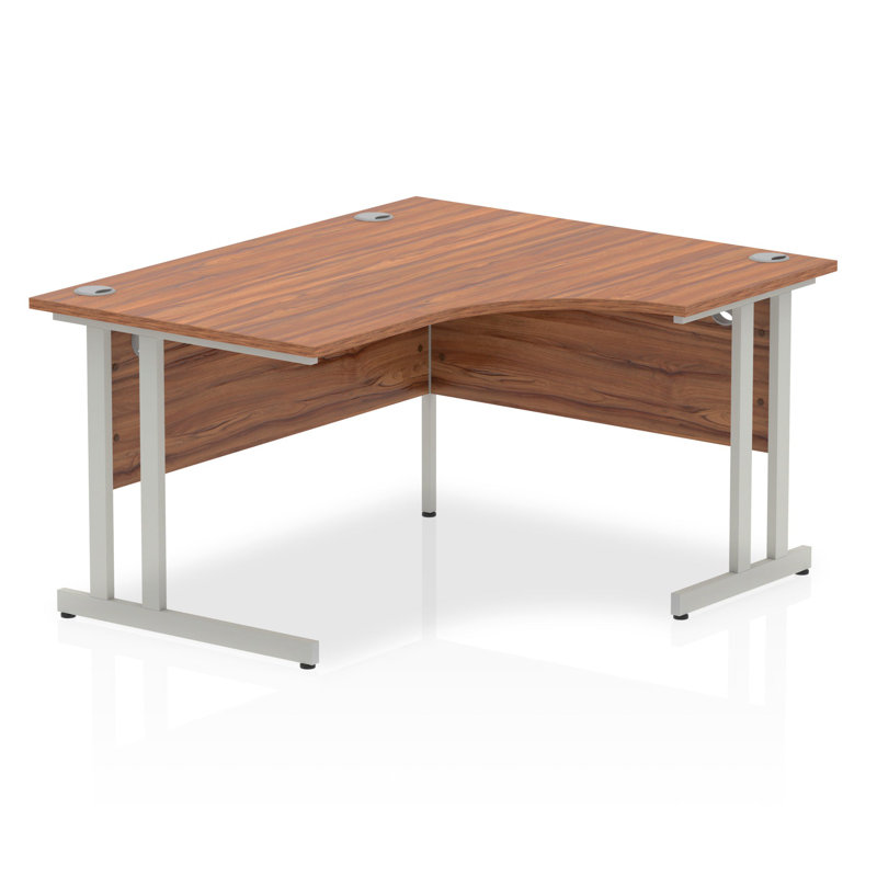 Tibay L-Shaped Metal Base Computer Desk, Silver, Walnut, Right Hand Return