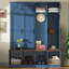 Arbre d'entrée de style campagnard avec 4 crochets cachés, banc polyvalent en noyer avec 8 portes, armoire à chaussures avec compartiment ouvert pour le salon