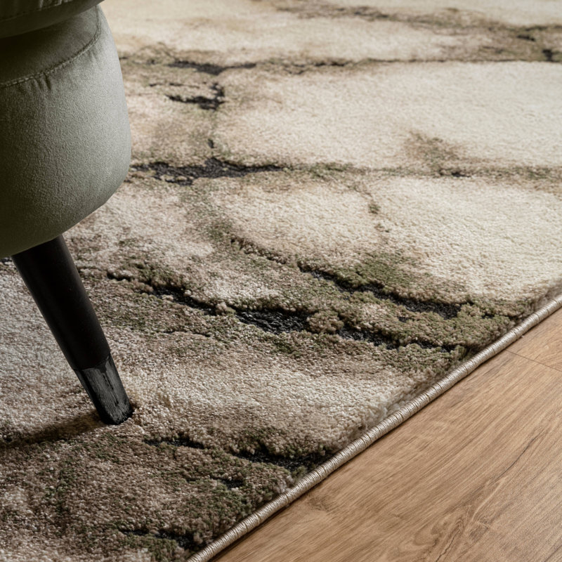 Decara Mineral Abstract High-Low Green Area Rug, Rectangle 120 x 170 cm