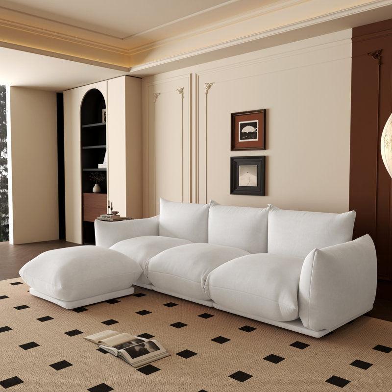 Canapé modulaire rembourré en tissu et chenille 3 places Cath, H 25,2 po x l 103,9 po x P 38,58 po, Chenille blanche