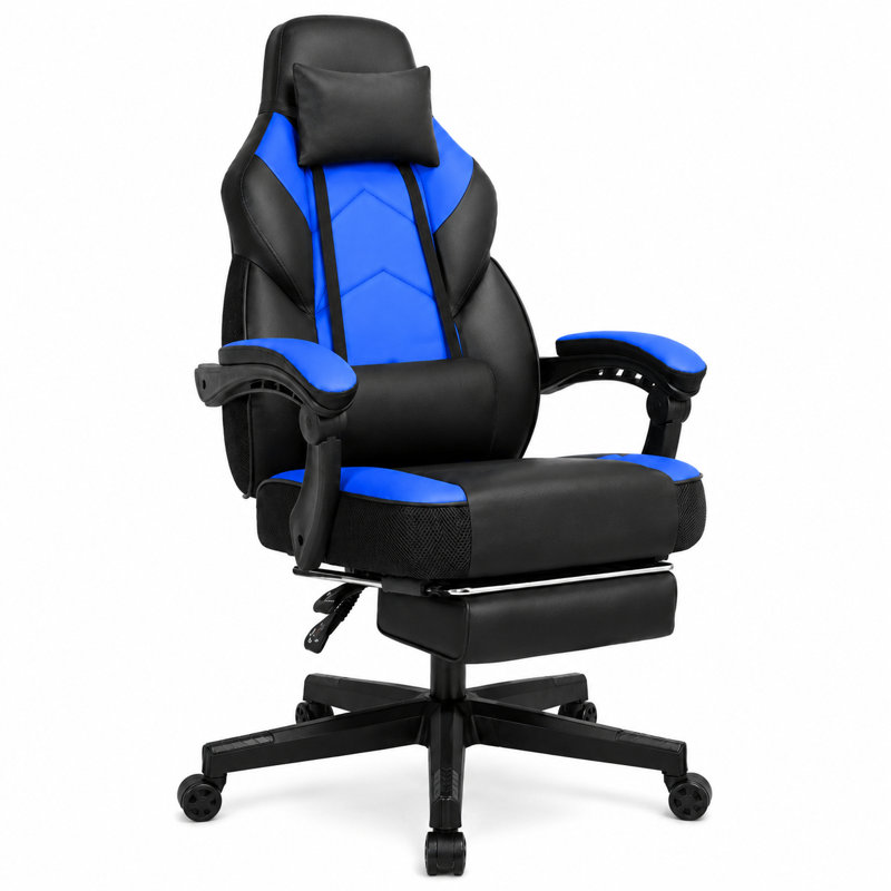 Ergonomic Gaming Chair with Footrest, Ergonomic Chair with Lumbar Support, Blue