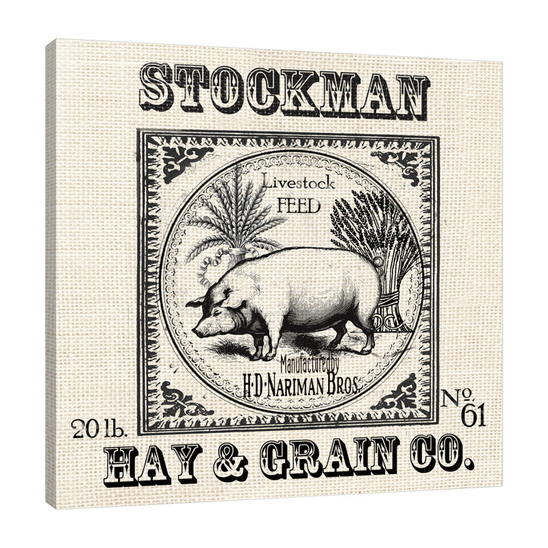 «Farmhouse Black & White Grain Sack: Pig», toile tendue par August Grove®, H 18 po x l 18 po x P 1,5 po