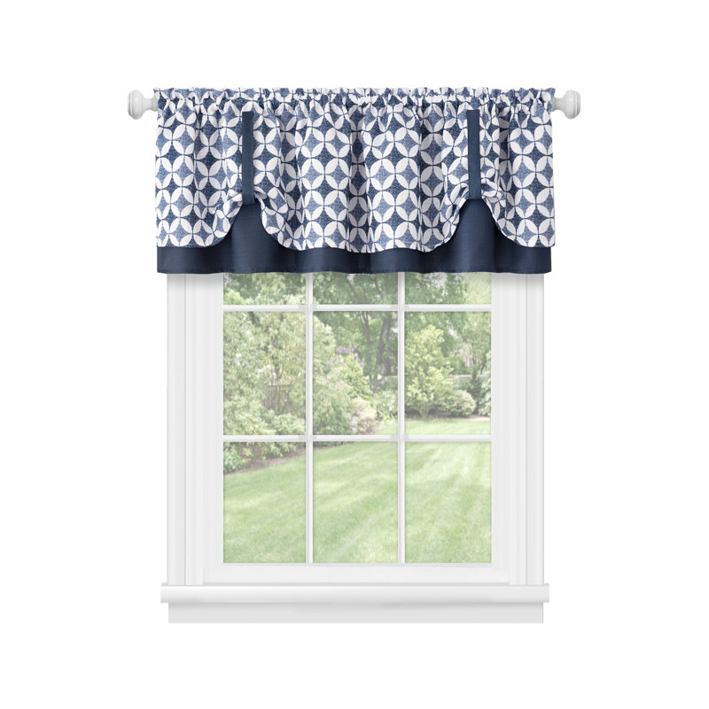 Mosinee Geometric Tailored Window Valance, Navy