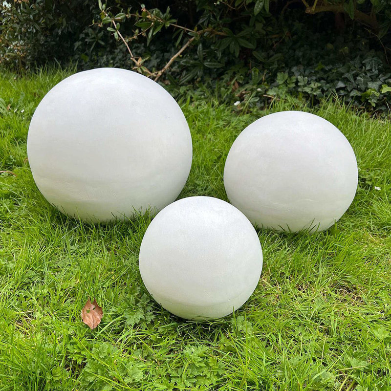 Garden Decorative Ball, Zen Garden, Swimming Pool, House Entrance, Patio, Stone Effect Ball with Flat Base, White Washed