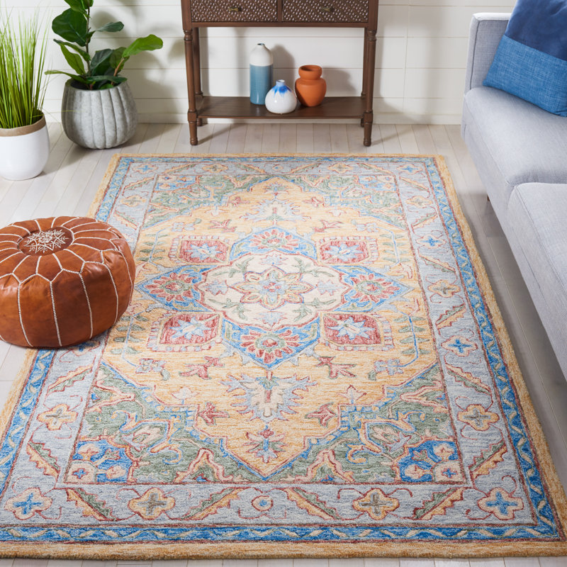 Eldiona Hand Tufted Wool/Cotton/Latex Oriental Rug in Yellow/Rust, Rectangle 3' x 5'