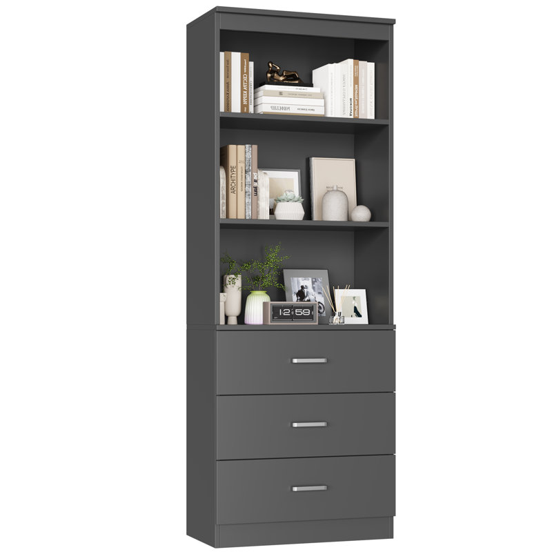 Kahler 70.9'' H x 23.6'' W Standard Bookcase with 3 Drawers, Dark Gray