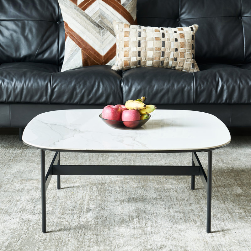 Petite table basse pour le salon, table basse en céramique à poutre de pierre moderne, table basse carrée facile à assembler, table