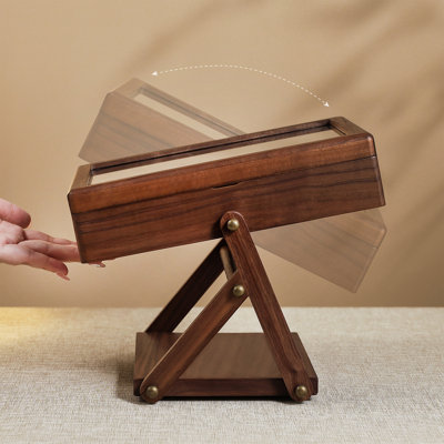 Black Walnut Wooden Jewelry Box, 2-in-1 Makeup Mirror for Necklace Ring Earring Bracelet Organizer.