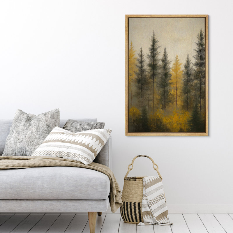 Misty Pine Forest Canvas Print Wall Art - Rustic Nature Decor for Living Room or Cabin, Natural, 36" H x 24" W