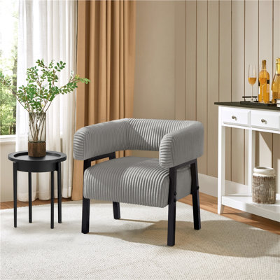 Fauteuil d'appoint en velours côtelé avec pieds en bois massif