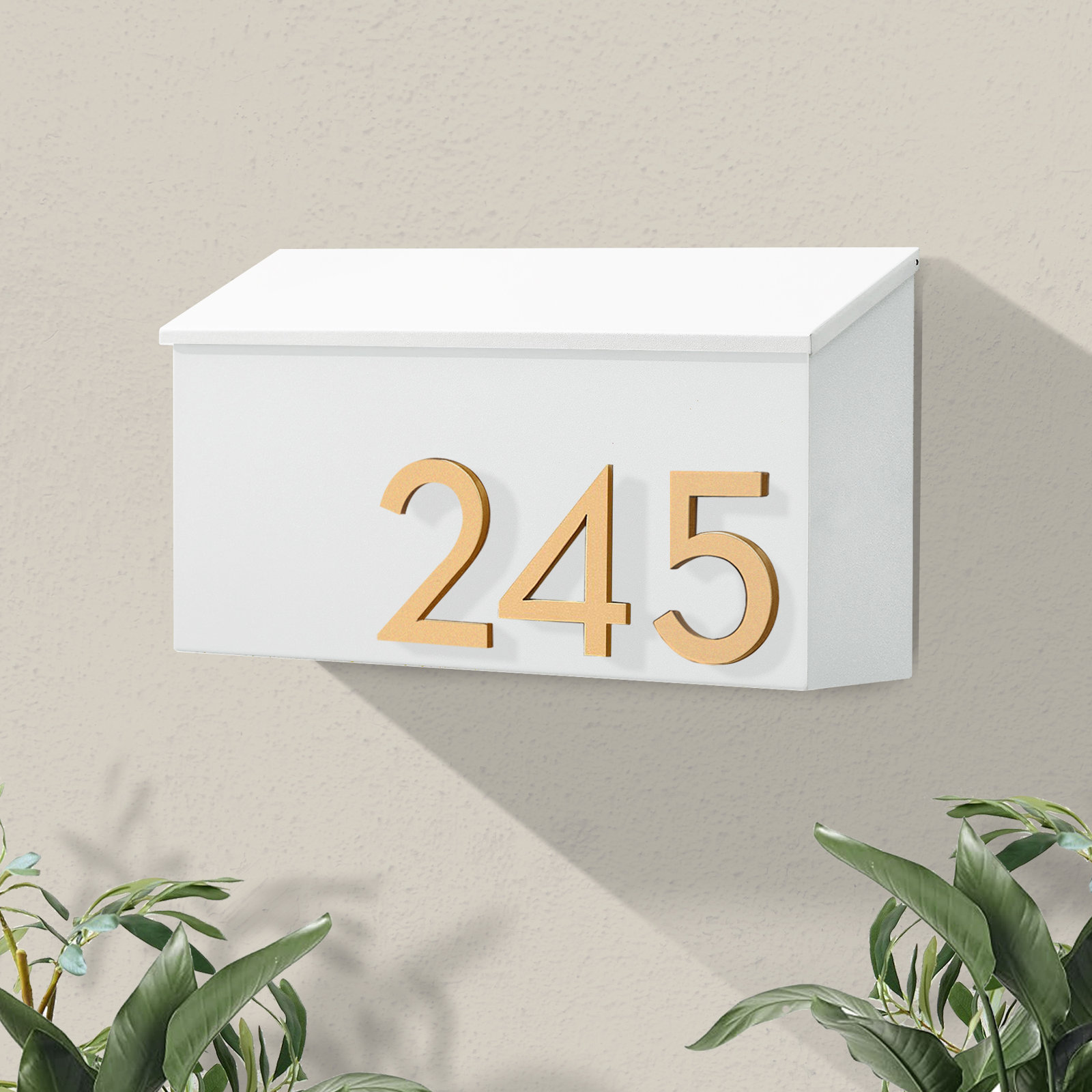 The OG Wall Mounted Steel Mailbox, White, Brass, Yes