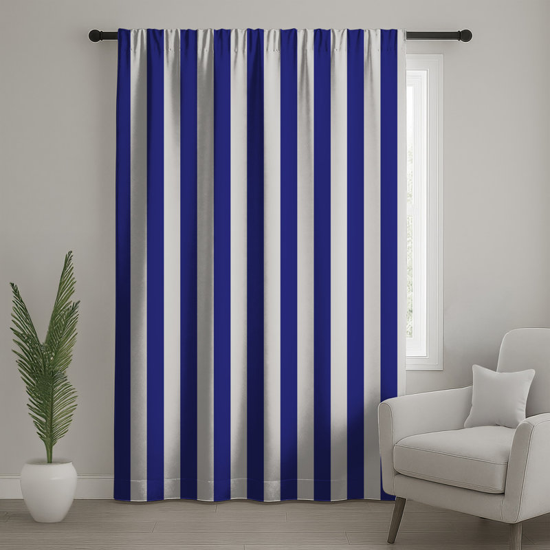 Blue White Stripes Window Curtains, Stripes Sheer & Blockout Curtains - 1 Panel, 50 po x 92 po - 1 panneau, Transparent