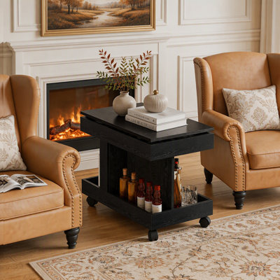 Petite table basse à roulettes, table d'appoint multifonctionnelle rotative à 360 °, table de bout roulante avec compartiment de rangement, table de chevet mobile pour le salon, la maison et le mobilier de chambre à coucher, noir