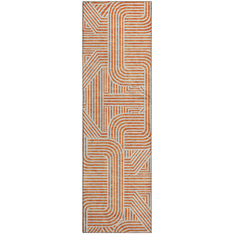Premium Machine Washable Prisco Orange Rug, Runner 2'3" x 7'6"