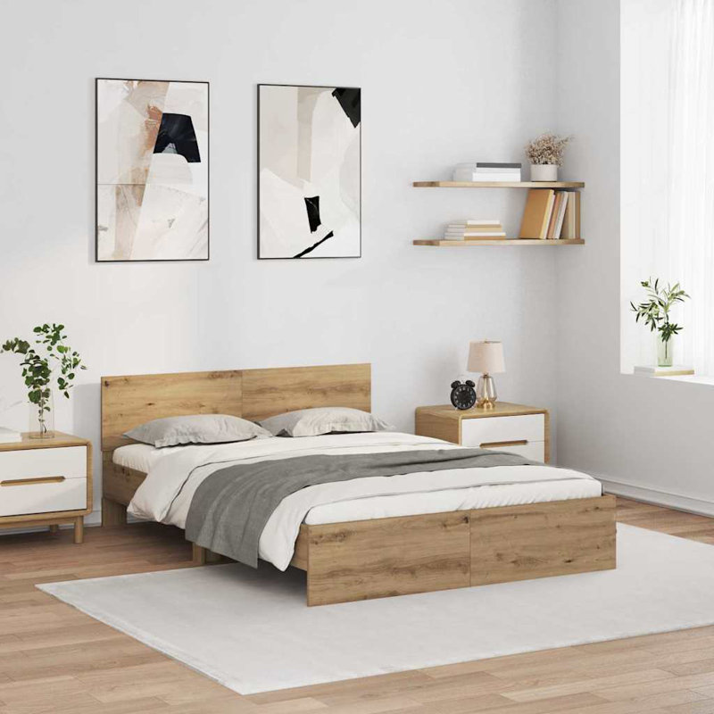  Bed Frame With Headboard Engineered Wood, European Double (140 x 200 cm), Artisan Oak
