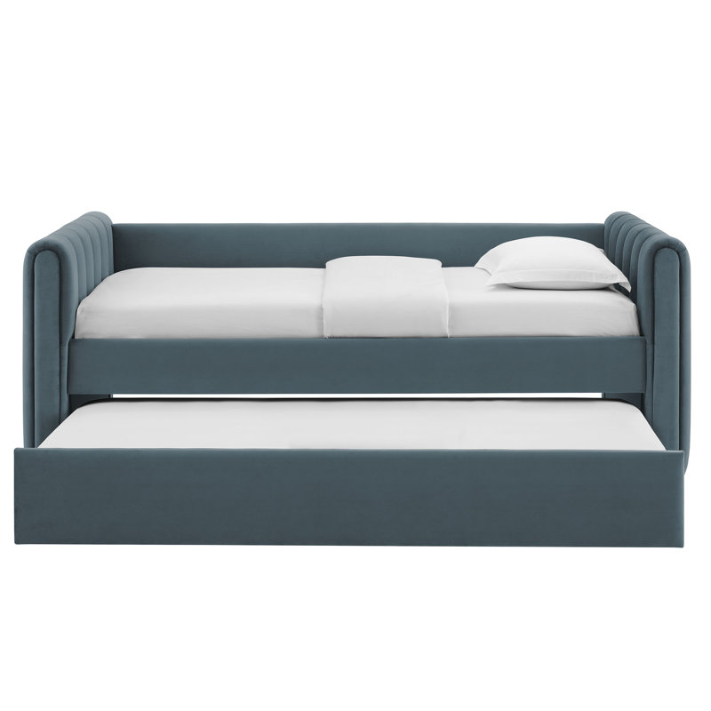 Veyla Channel Tufted Performance Velvet Twin Daybed With Trundle, Cadet Blue