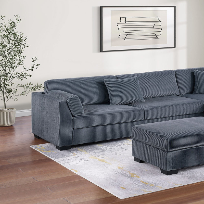 Ensemble de canapé modulaire Contemporary, Velours côtelé gris foncé
