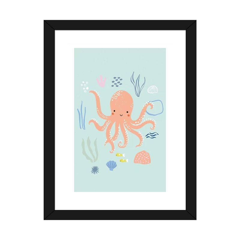 «Under the Sea I» par Caroline Alfreds - impression d'art graphique, H 32 po x l 24 po x P 1 po, Papier encadré noir, Blanc