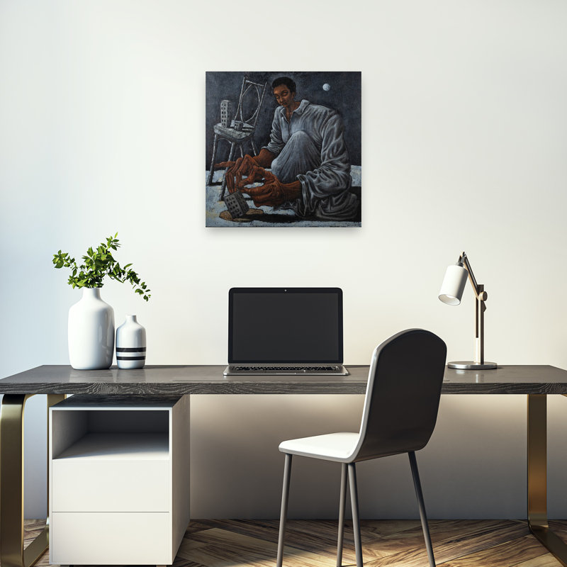 «Solitaire City Dream», art mural abstrait contemporain de la ville, 18" H x 18" W
