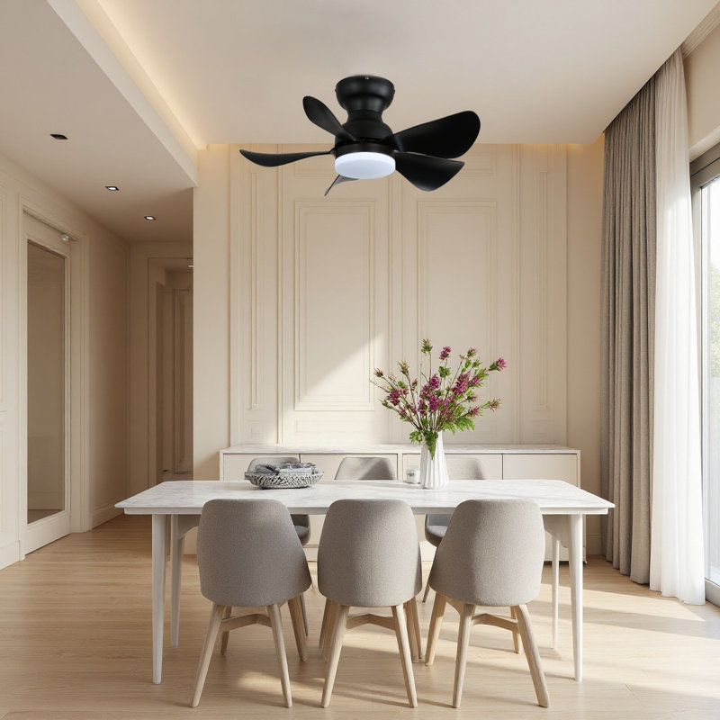 Ventilateur de plafond encastré noir moderne 30 po avec lumière DEL à intensité variable, moteur à courant continu, 5 pales en ABS, télécommande pour chambre à coucher, salon ou appartement contemporain