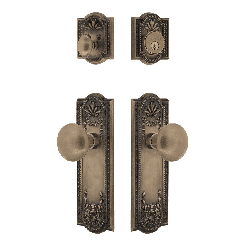 Ensemble d'entrée Nostalgic Warehouse Meadows avec bouton New York, Laiton antique, 2.75