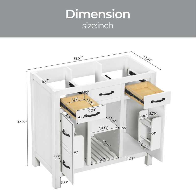 35.51'' Single Bathroom Vanity Base Only, White