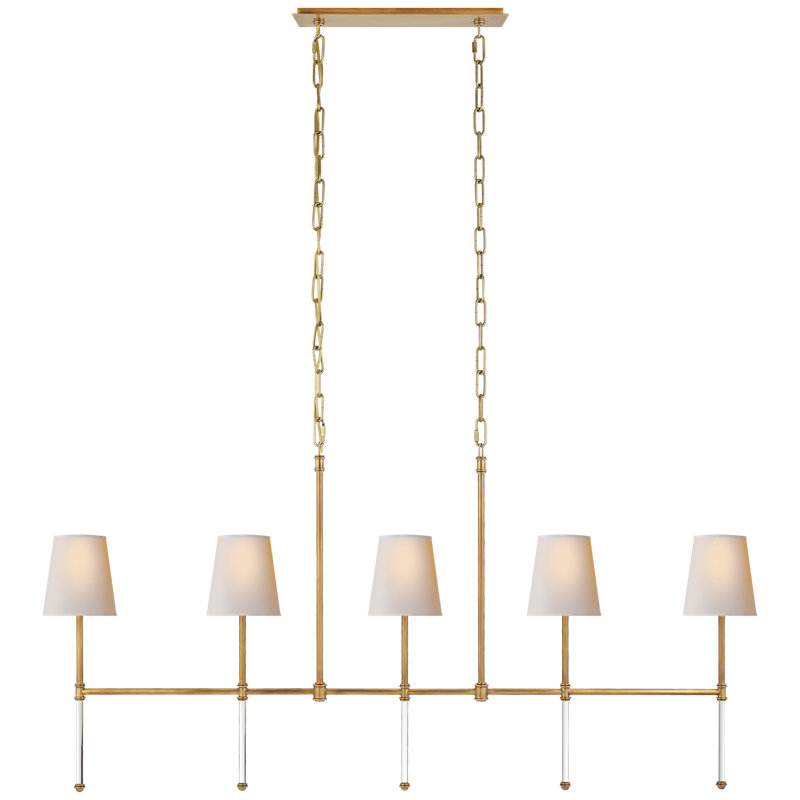 Suzanne Kasler Camille Medium Linear Chandelier, Hand-Rubbed Antique Brass, Fabric