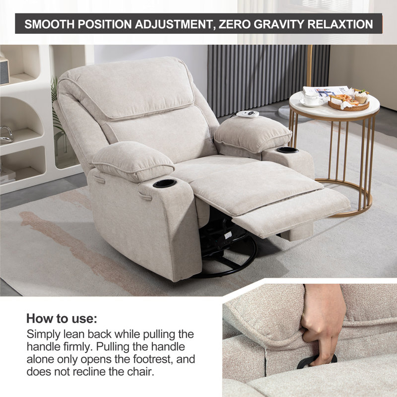 Modern Heated Massage Swivel Rocker Recliner with cup holders, Light Gray