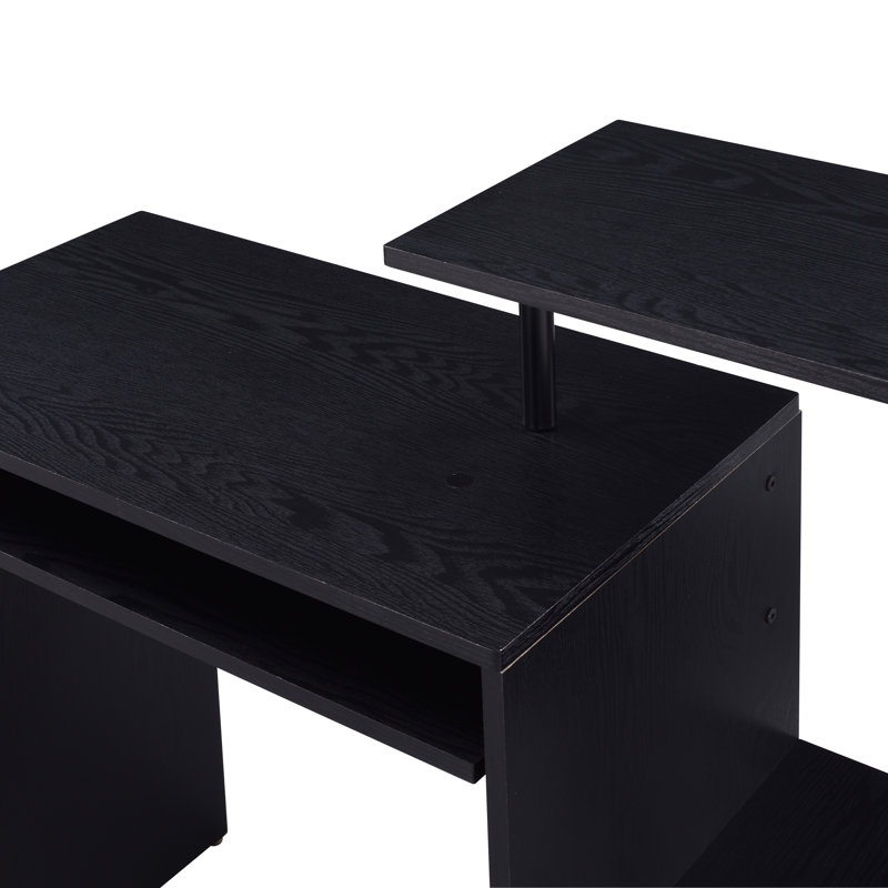 Bureau d'ordinateur noir avec plateau à clavier et tablettes ouvertes