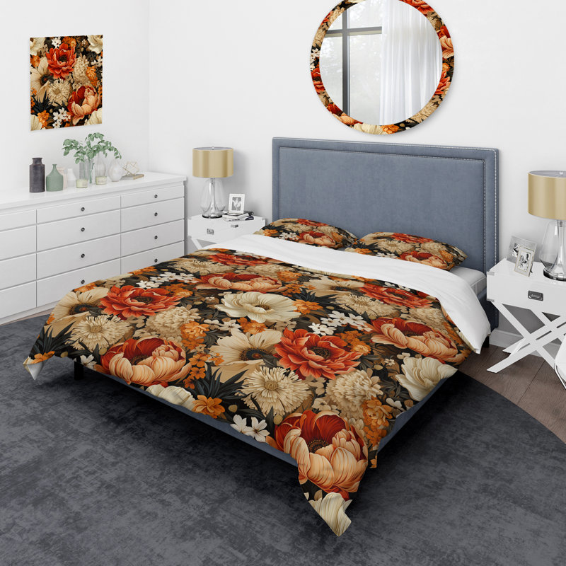 Literie à motif de fleurs d'automne, Housse de couette pour très grand lit et 2 très