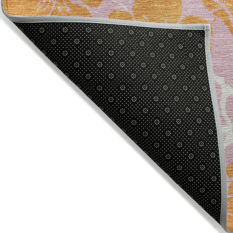 Pink Floral Synthetic Rectangular Washable Area Rug 3' x 5'