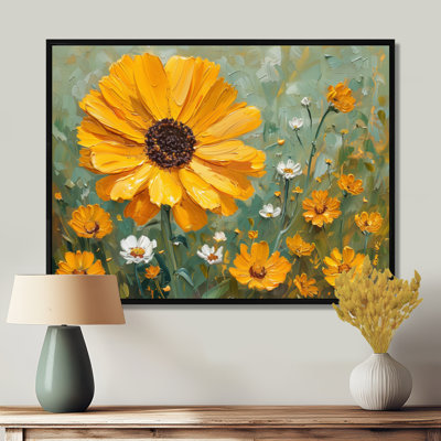 Yellow Green Summer Meadow Marigolds - Marigold Wall Art Living Room