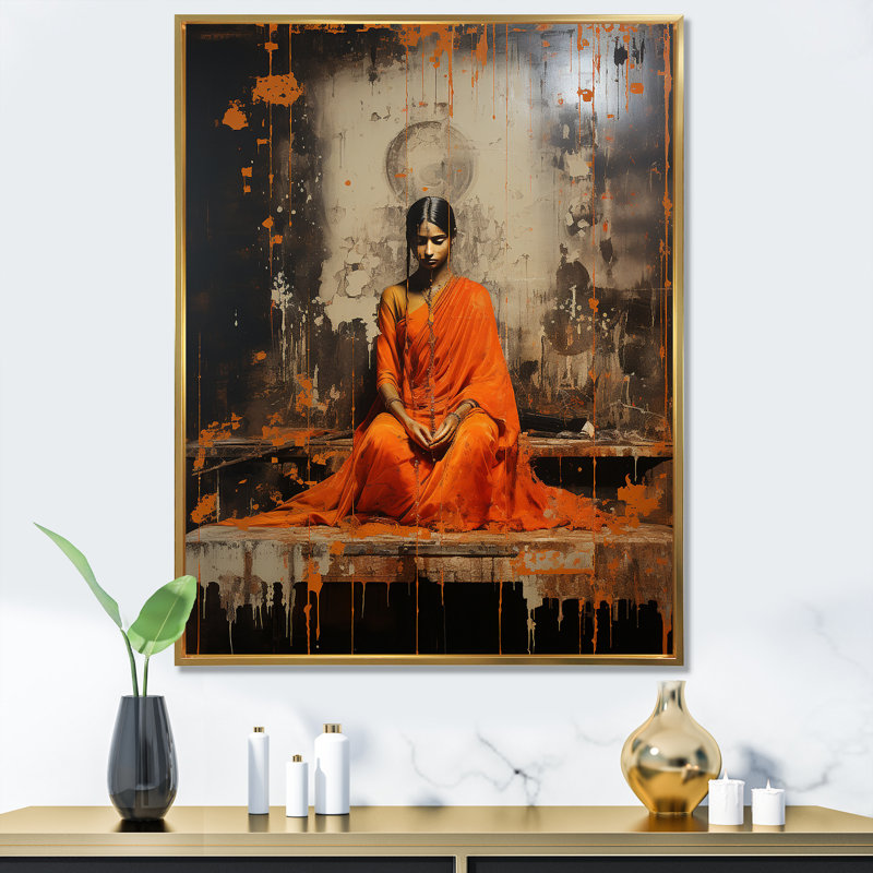 «Hindu Rigvedas Resplendent Rust», reproduction sur toile, Cadre flottant doré, H 44 po x l 34 po x P 1,5 po